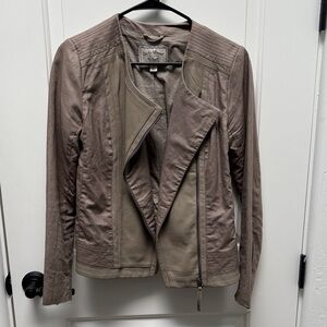 Lucky Brand Taupe Faux Leather Open-Front Moto Jacket